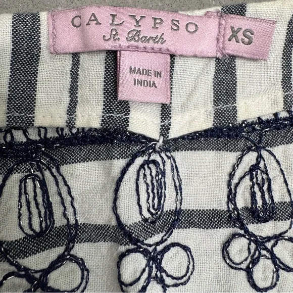 Calypso St. Barth Ro Striped Navy and White Embroidered Tunic Dress XS - Picture 8 of 8